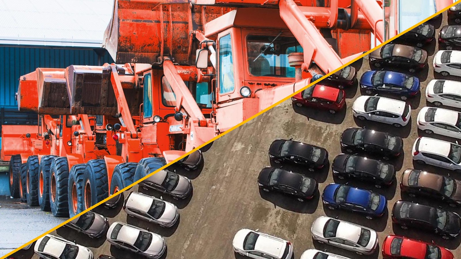 Japanese heavy machinery and used cars staged for auction and export